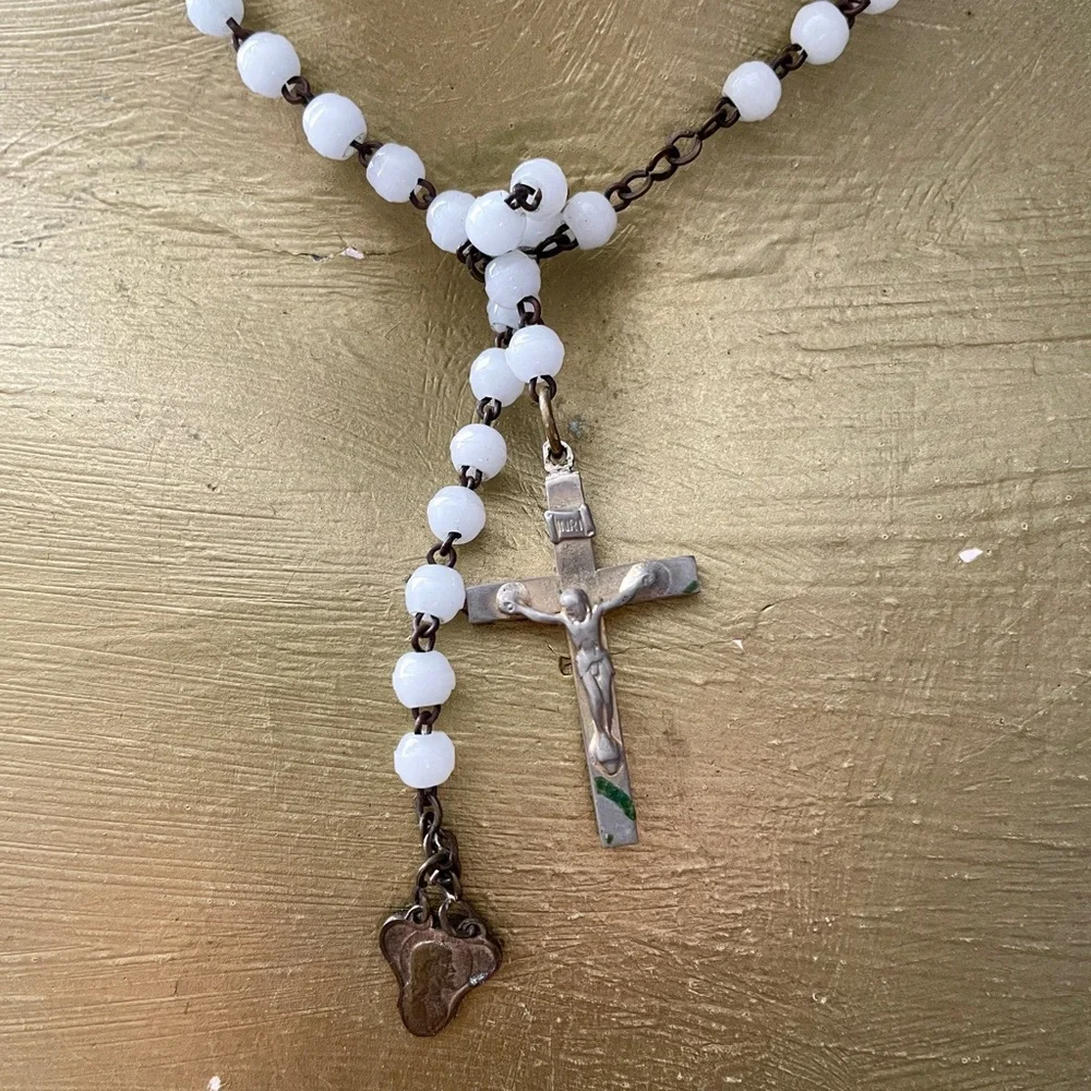 Beautiful Reworked Artisan VINTAGE ROSARY Lariat Style NECKLACE O/S - Picture 3 of 12